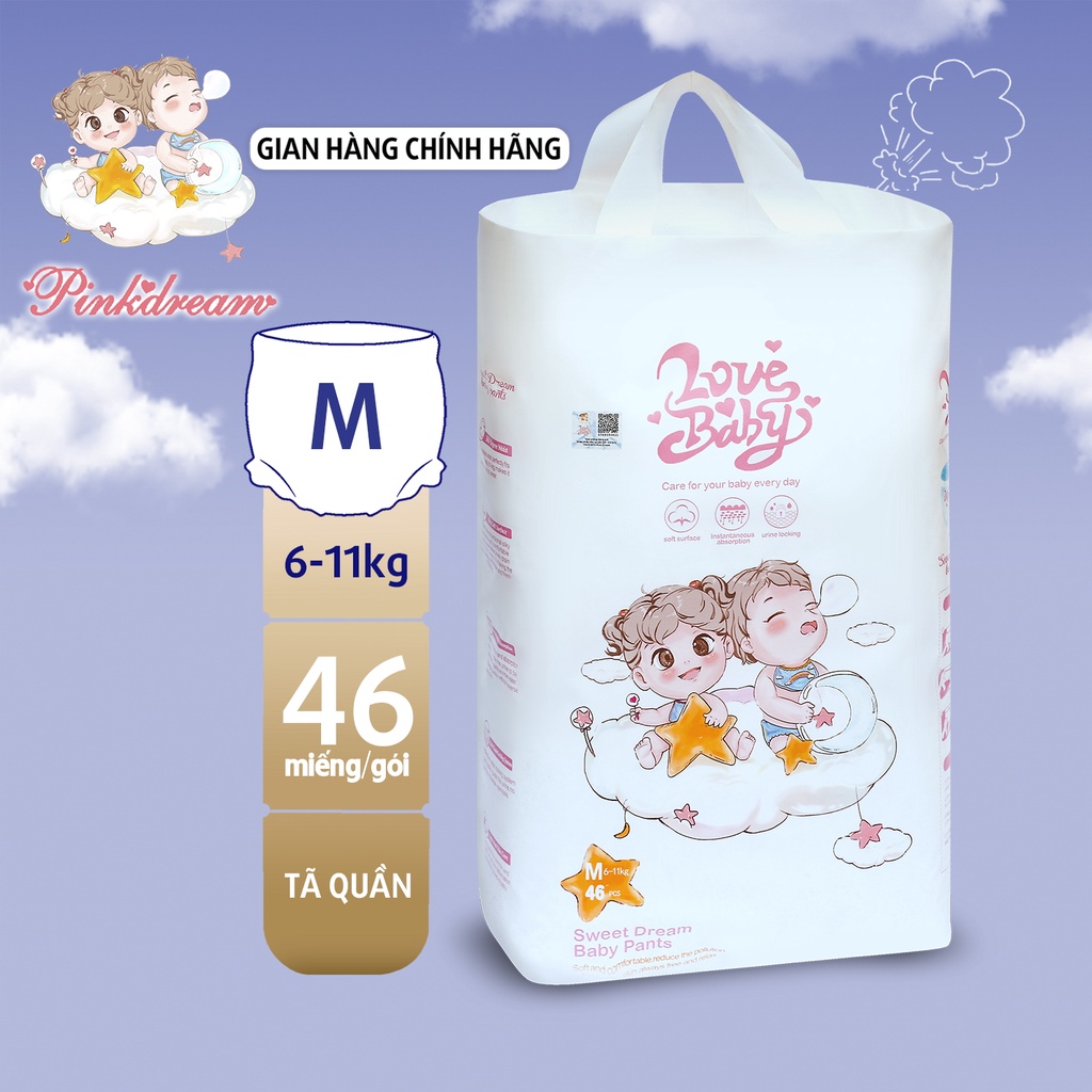 Tã/bỉm Quần hữu cơ Lovebaby size M46 quần cho bé từ 6-11kg