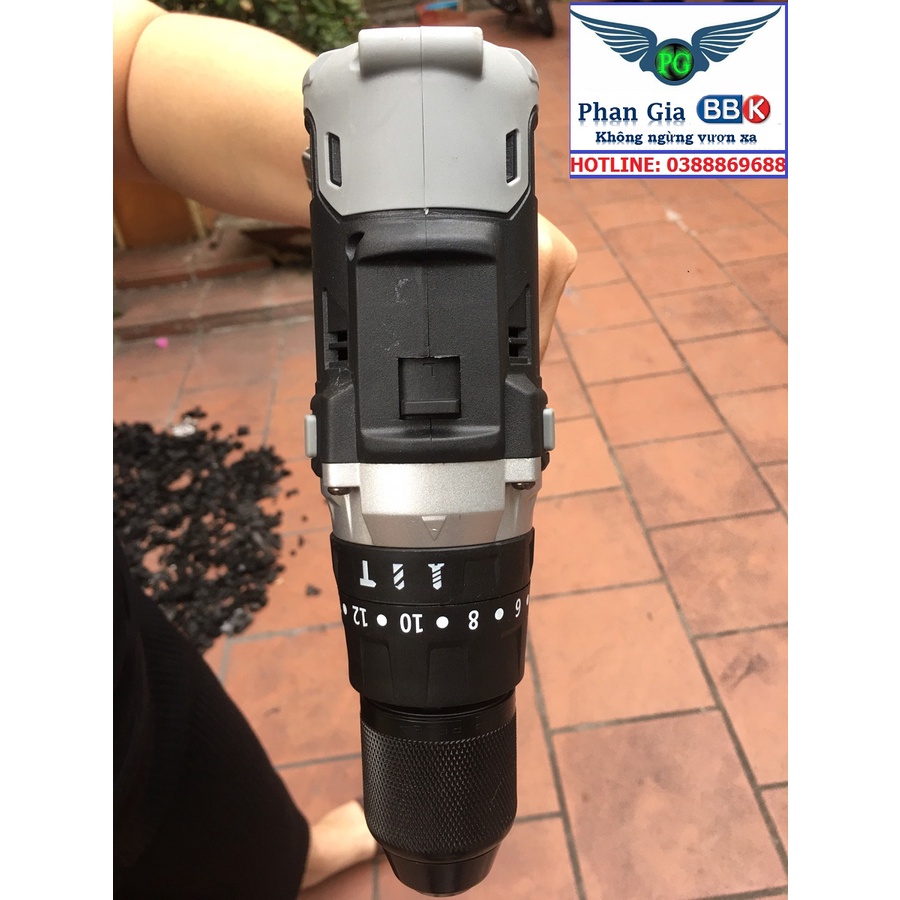 Thân máy khoan pin có búa 13mm, 3 chế độ, Chân pin phổ thông, bảo hành 1 năm