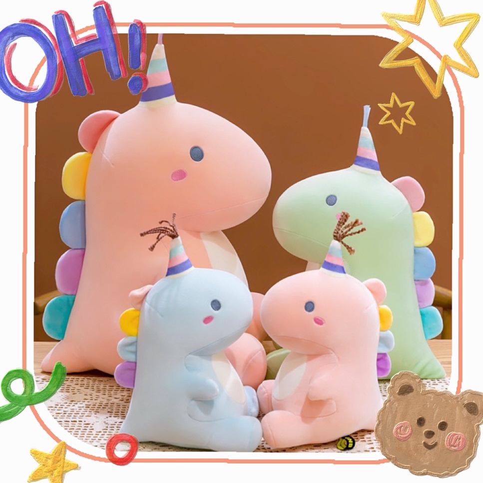 Thú bông Gấu bông Khủng Long bụng mập sắc màu，3Màu, Giá Rẻ, Vải Nhung Hàn Quốc, Siêu Mềm Mịn, Siêu Đáng Yêu, Stuffe