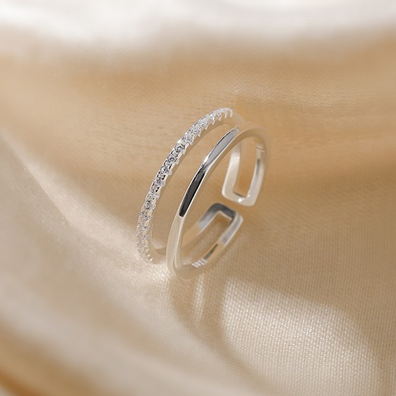 Nhẫn Bạc gắn đá 2 tầng, Nhẫn bạc nữ xinh cao cấp TUNA SILVER Trang sức Bạc