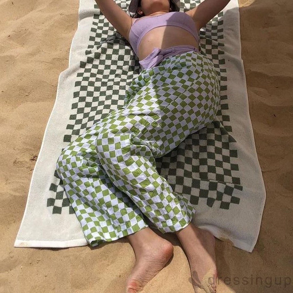 Quần Dài Ống Đứng Lưng Cao In Họa Tiết Caro Thời Trang Cho Nữ