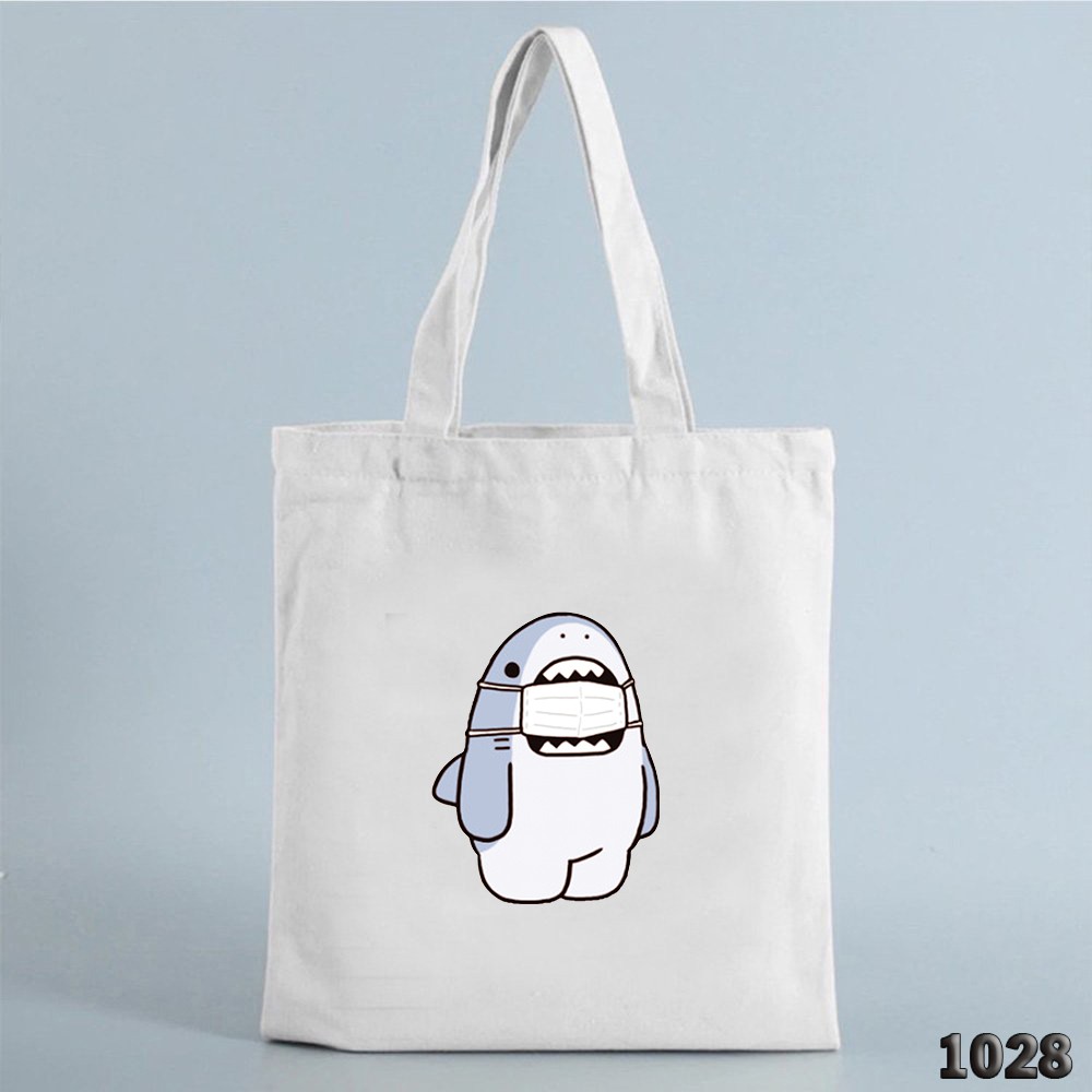 TÚI TOTE TRẮNG CHẤT VẢI CANVAS 514 1028 CÁ MẬP SHARK DỄ THƯƠNG HÀNG CHUẨN ĐẸP