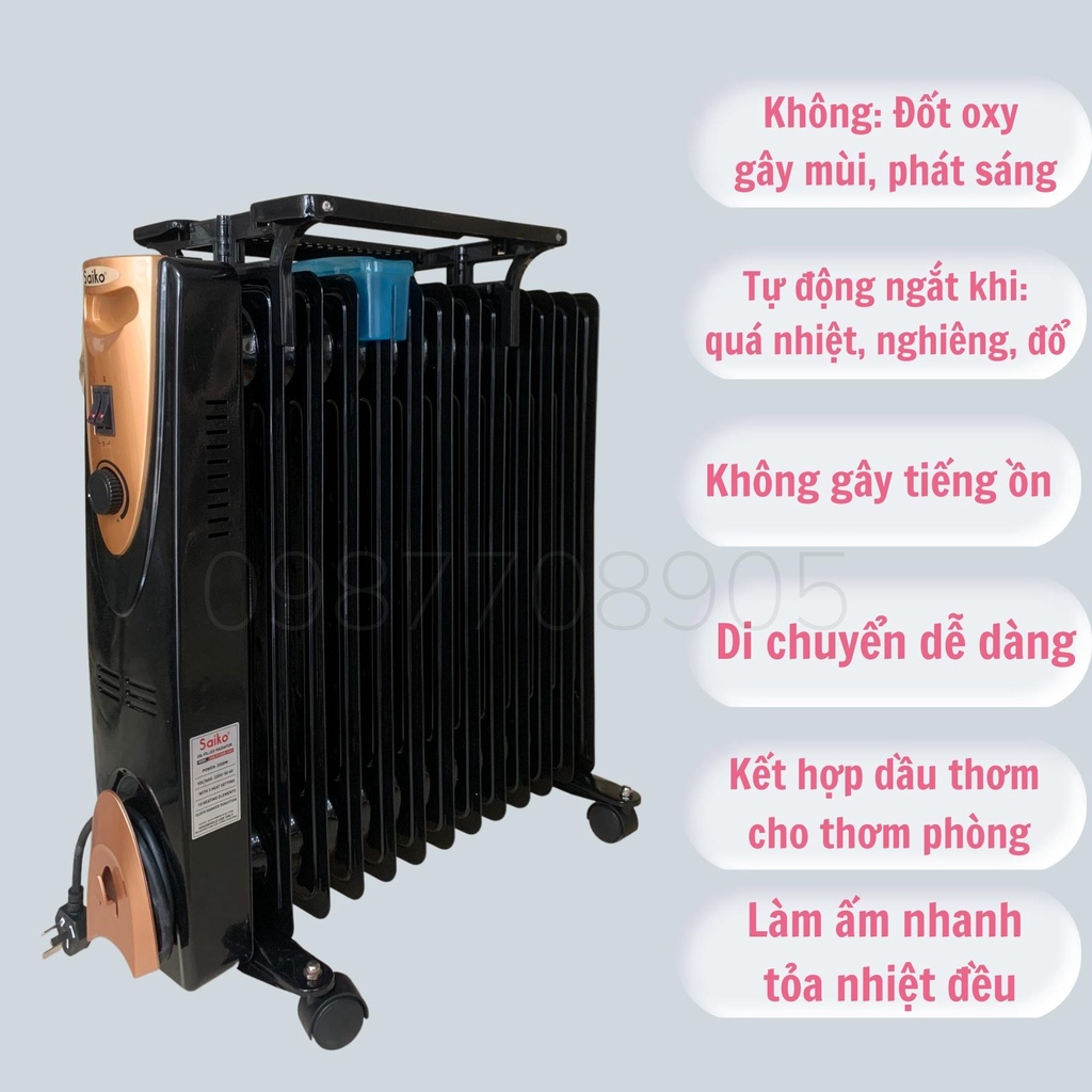 [Mã ELHA22 giảm 5% đơn 300K] Máy Sưởi Dầu 13 Thanh Saiko CDN-RY2000-13AT (Có Giá Phơi Đồ) - Bảo Hành 18 Tháng Toàn Quốc