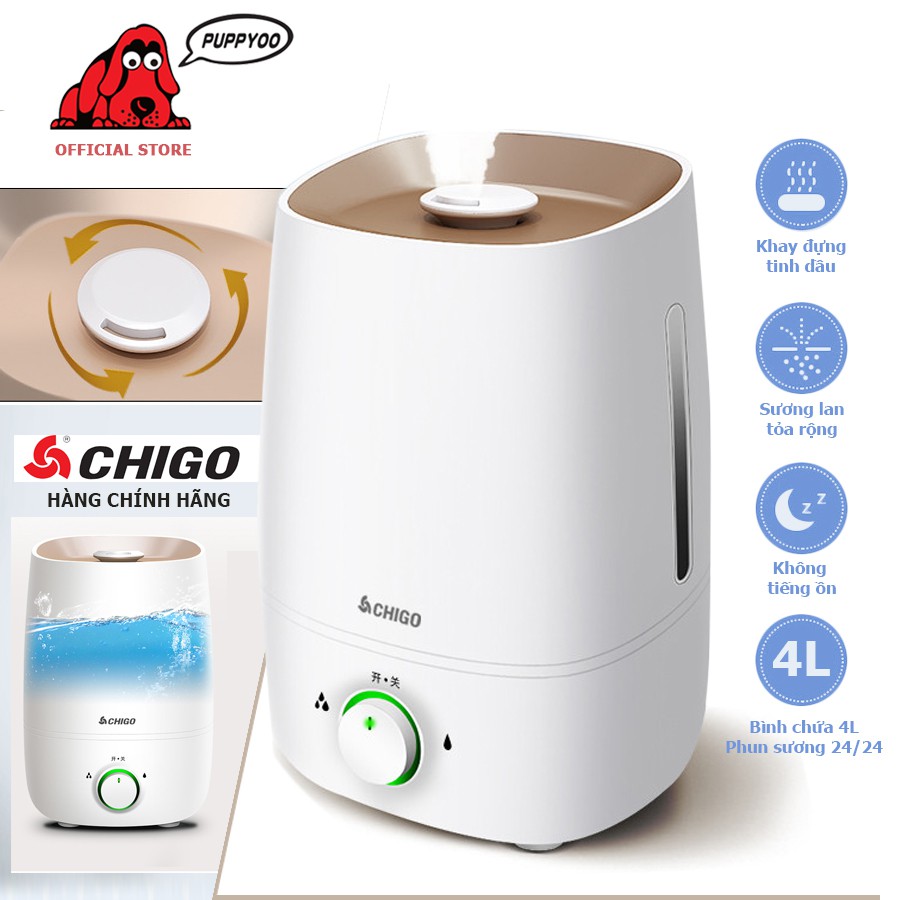 Máy phun sương tạo ẩm khuếch tán tinh dầu Chigo 4L phun sương lên đến 10 tiếng bảo hành chính hãng