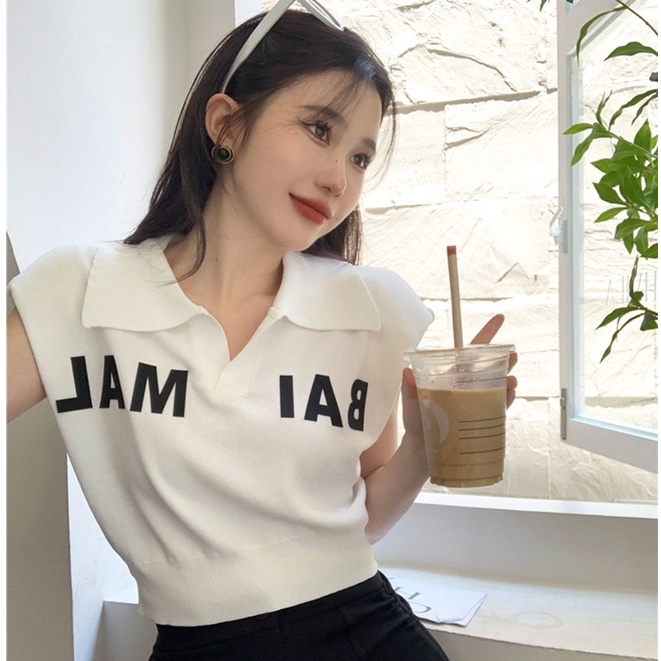 QKOOLE  Áo Croptop Dệt Kim Không Tay Dáng Rộng Phong Cách Hàn Quốc Dành Cho Nữ