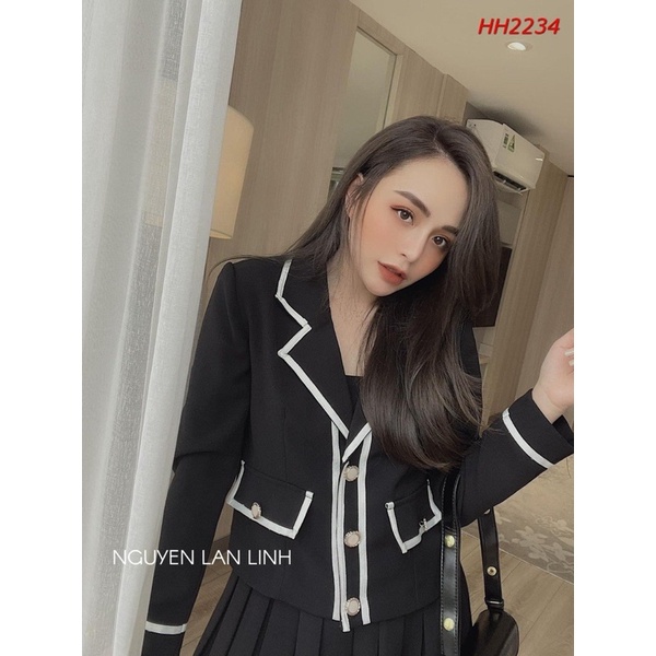 Set áo vest cổ viền mix chân váy dập ly hot hit