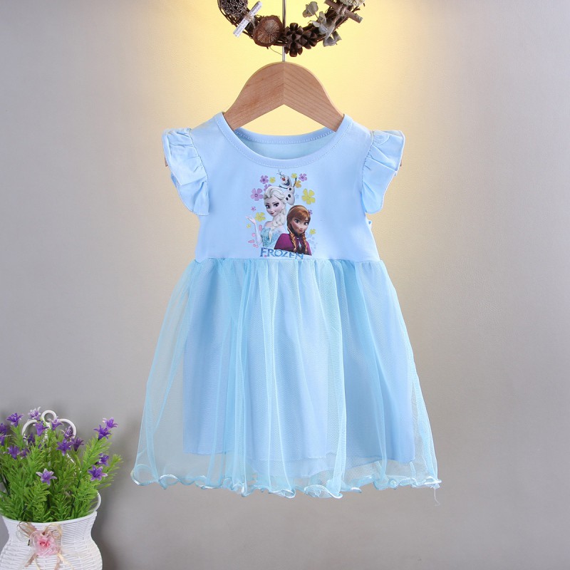 đầm công chúa Xòe Ngắn Tay In Họa Tiết Dễ Thương Cho Bé Gái