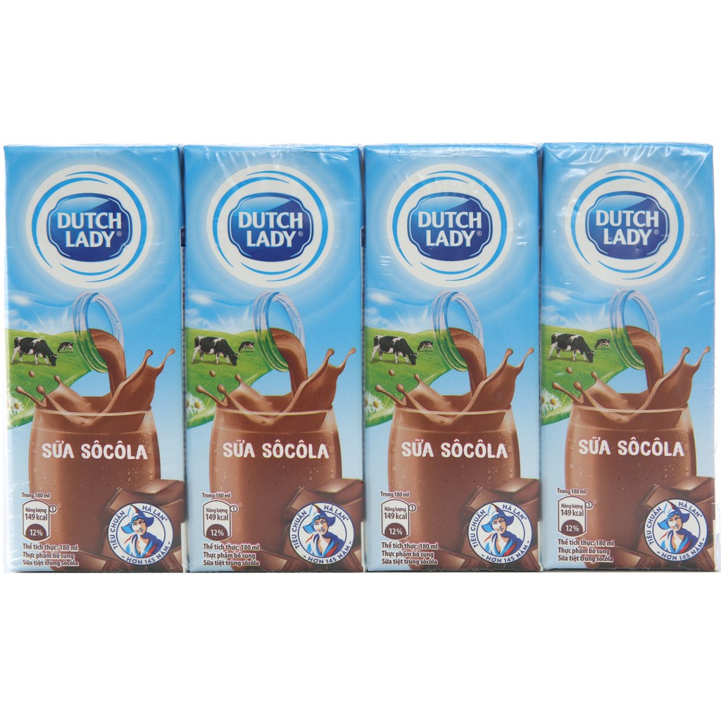 Lốc 4 hộp sữa tiệt trùng socola Dutch Lady 180ml