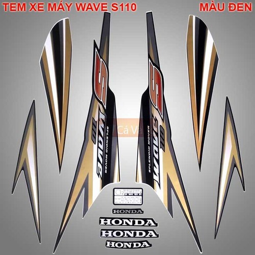 Tem dán xe máy Wave S110 MÀU ĐEN, chất lượng như ZIN Chính Hãng - 000960