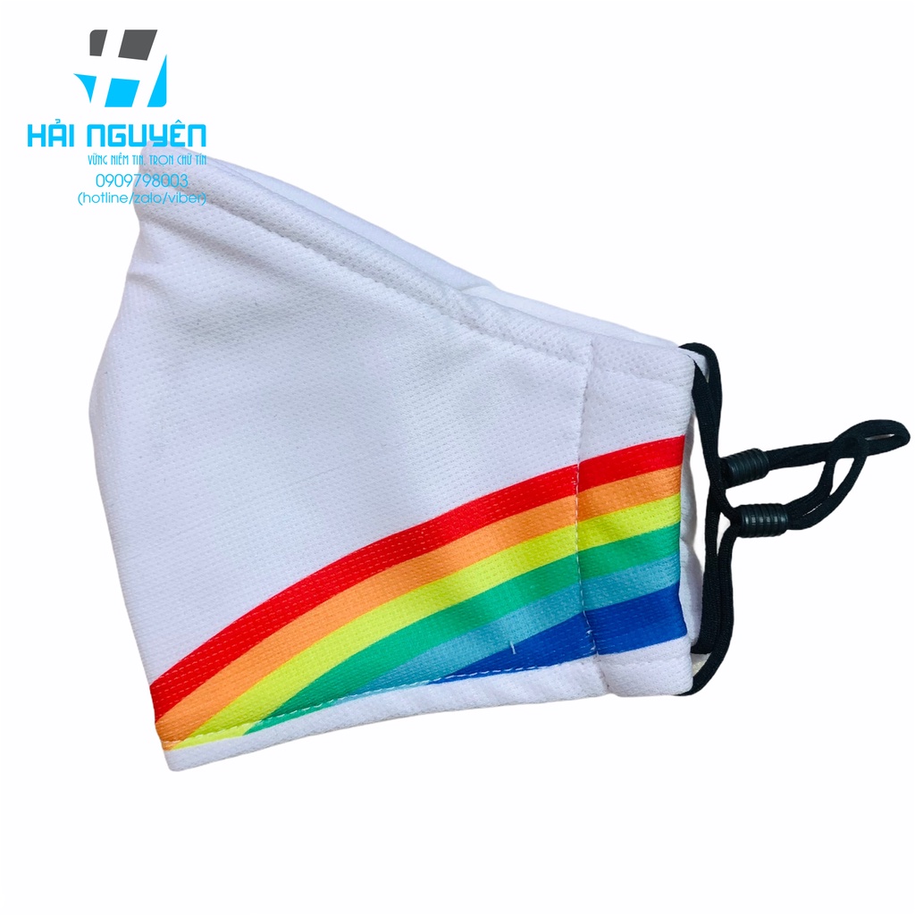 Khẩu trang vải kháng khuẩn 3 lớp in cầu vòng 7 sắc