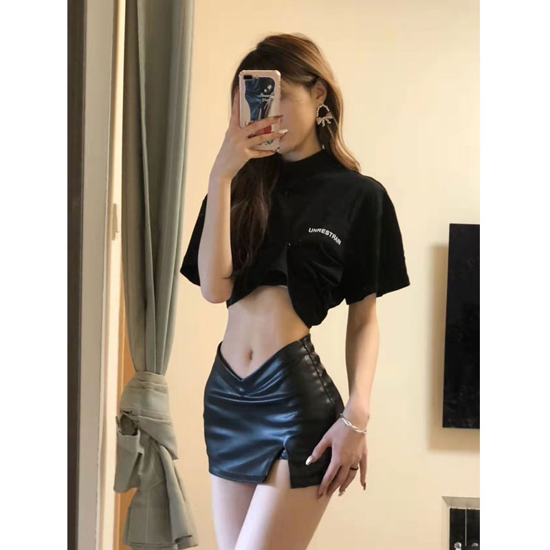 LALISAS Chân Váy Da Lưng Cao Dáng Ôm Gợi Cảm Dễ Phối Đồ Thời Trang Phong Cách Hàn Quốc Cho Nữ