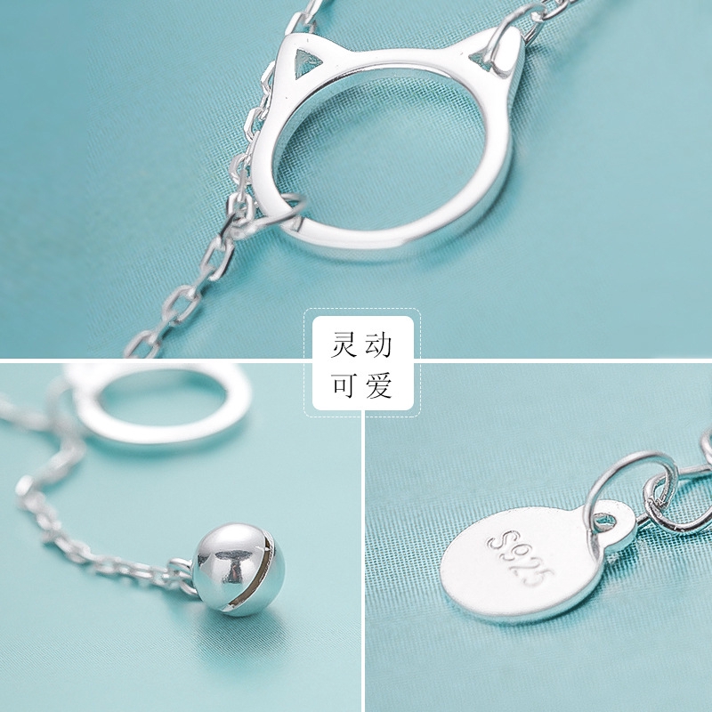 Simple Cute Cat Face Silver Plated Necklace For Women