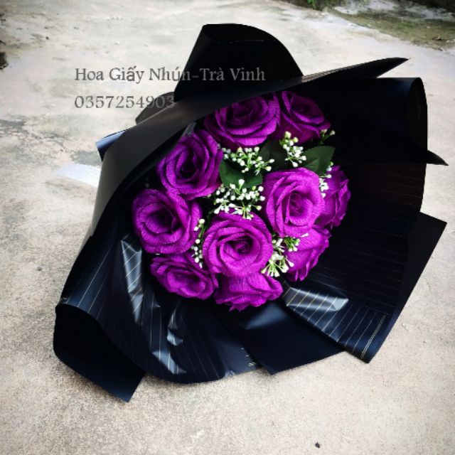 Bó hoa hồng giấy nhún handmade 10bông đẹp