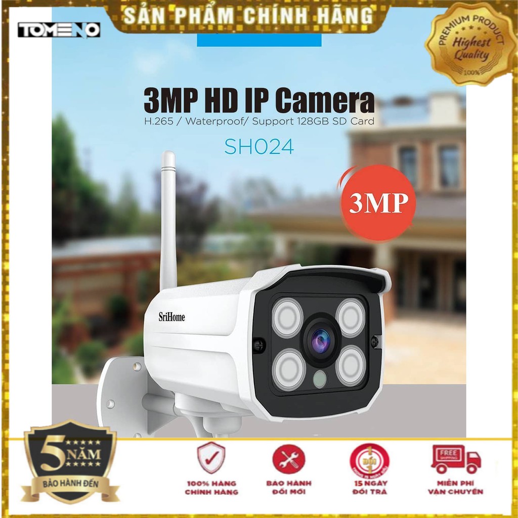 Camera Wifi Ip SRIHOME 3.0 Model SH024 FUllHD 1296 MP - Camera Ngoài Trời Quay Đêm,Chống nước, Cảnh báo chuyển động