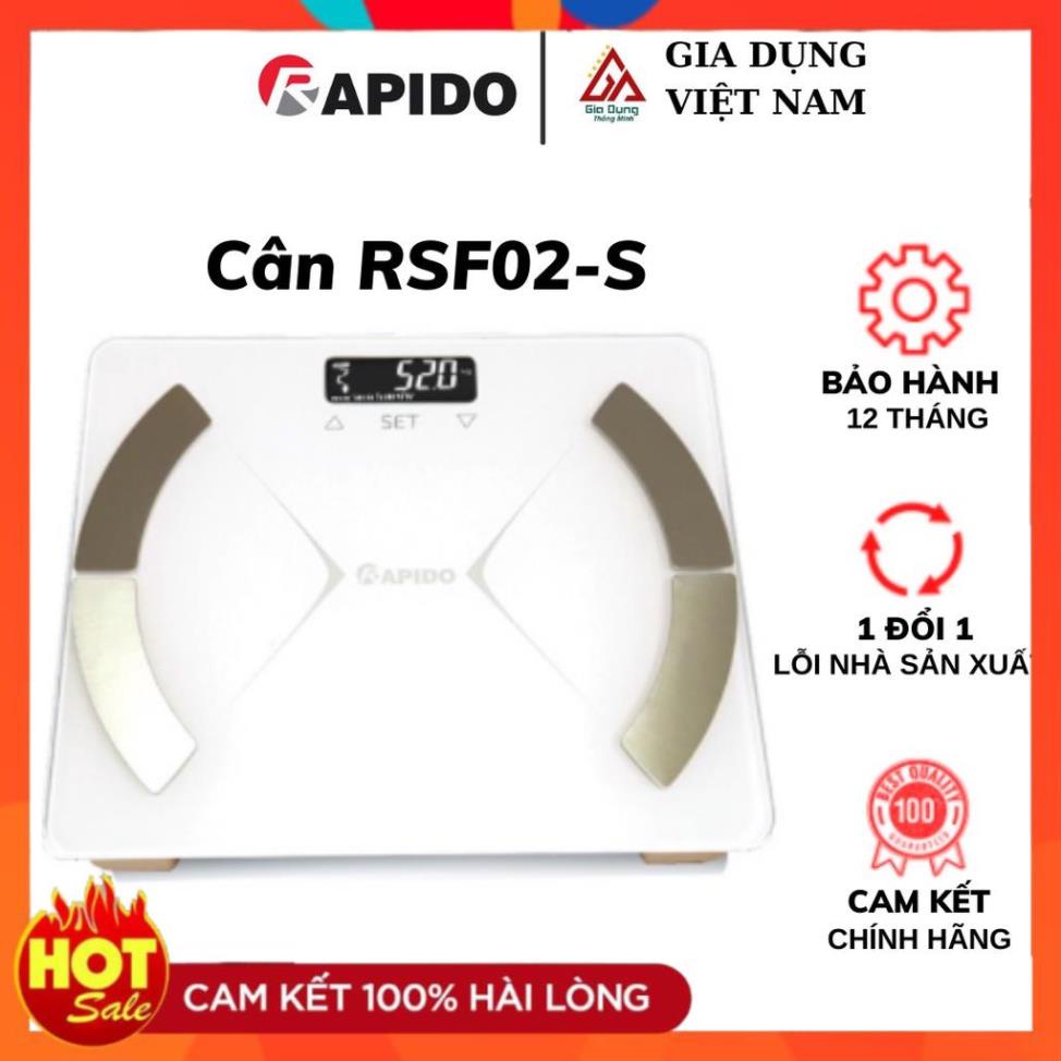 [HÀNG CHÍNH HÃNG] Cân sức khỏe và phân tích các chỉ số cơ thể Rapido RSF02-S - Tặng kèm pin (Bảo hành 1 năm)