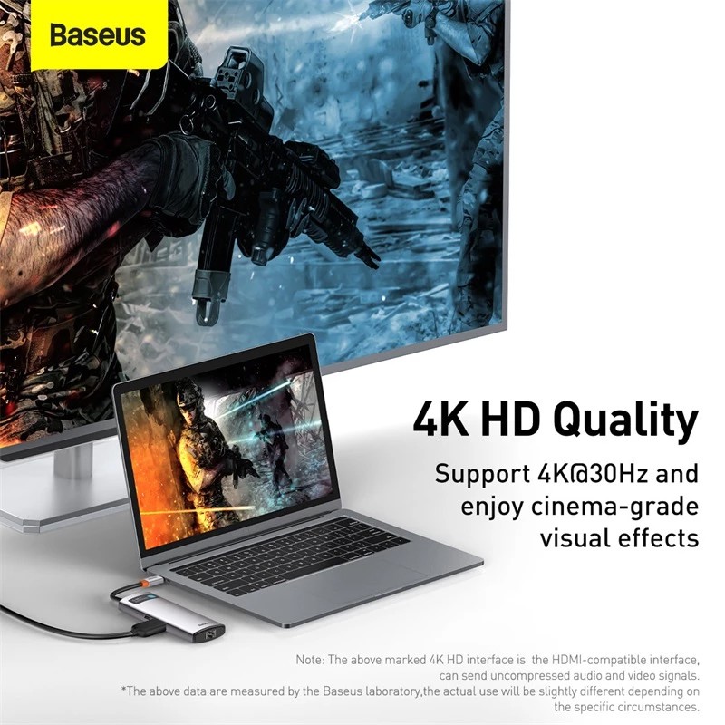 Cổng chuyển đổi Baseus Metal Gleam Hub Type C 8-IN-1 hỗ trợ mở rộng 4K HD + 3 * USB3.0 + SD + TF + RJ45 + PD