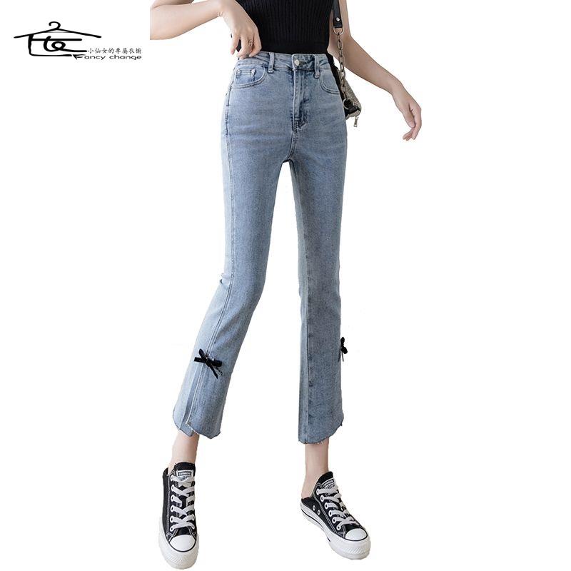 Quần Jeans Dài Tới Mắt Cá Chân Lưng Cao Xẻ Tà Mỏng Nhẹ Thời Trang Mùa Hè Dành Cho Nữ