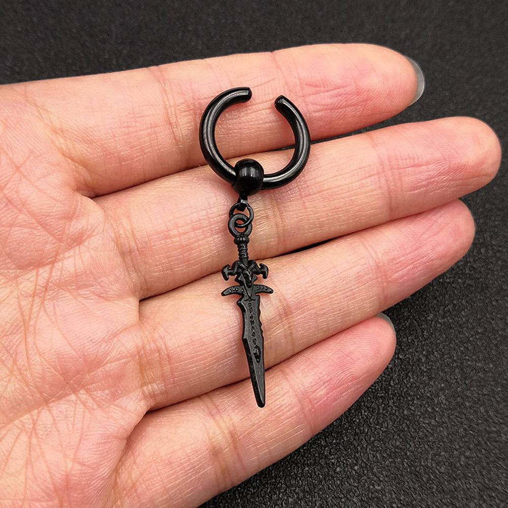 Khuyên Vành Tai Bằng Thép Không Gỉ Màu Đen Hình Chữ Thập Phong Cách Hàn Quốc Thanh Lịch Dành Cho Nam Và Nữ