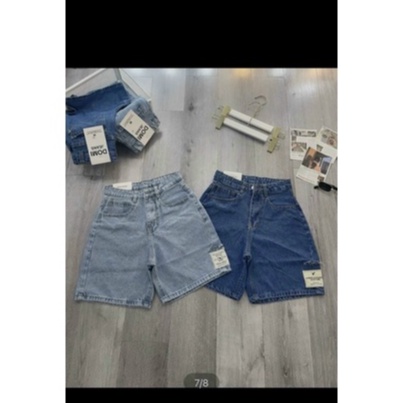 Quần jean ngố nữ rách cạnh sườn lưng cao, vải jean denim không co dãn bền đẹp