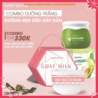 Combo kem bơ + body sữa dê super mocha - bộ đôi dưỡng trắng ,dưỡng mịn da body