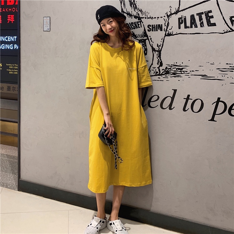 Đầm Thun Cotton Ngắn Tay Thời Trang Hàn Quốc Dành Cho Nữ