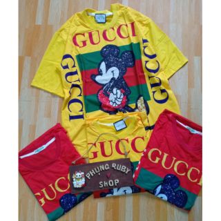 Áo thun Thái hình mickey giả kim sa fom rộng