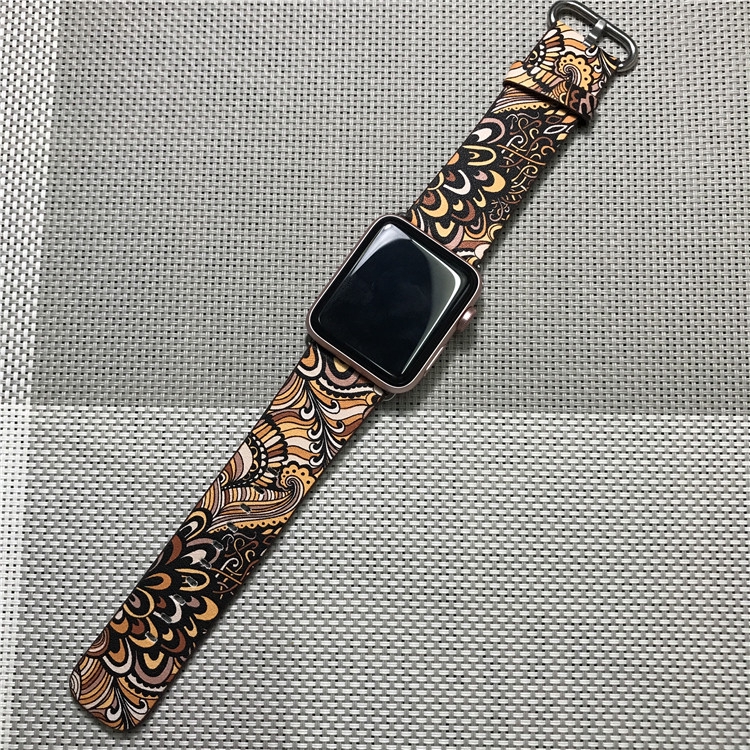 Dây Đeo Đồng Hồ Thông Minh Bằng Da In Họa Tiết Cho Apple Watch Series 1 2 3 4 5 6 7 42mm 44mm 38mm 40mm 41mm 45mm
