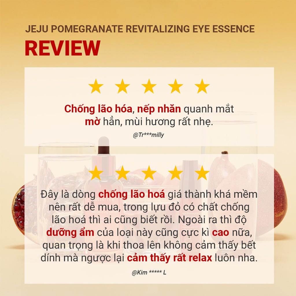 Tinh chất dưỡng mắt chống oxy hóa lựu innisfree Jeju Pomegranate Revitalizing Eye Essence 15ml