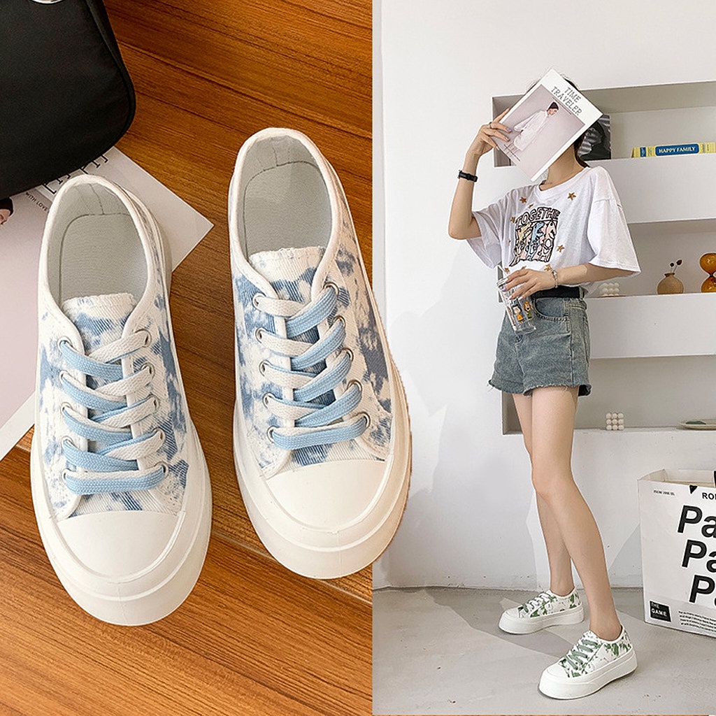 Giày Thể Thao Ulzzang Vintage, Giày Vải Canvas Ombre Loang Màu Đế Độn 4cm Basic Hàn Quốc - Iclassy_shoes