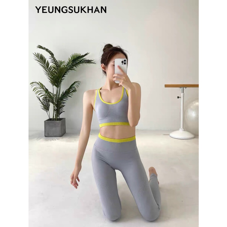 Set bộ tập gym nữ dệt kim áo bra kèm mút quần dài chun mông hàng nhập cao cấp Bin Sports BD087