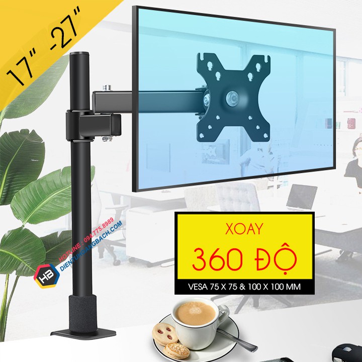 Giá treo màn hình xoay 360 độ - Tay treo màn hình máy tính kẹp bàn - Tay 23 cm - Model: XL03