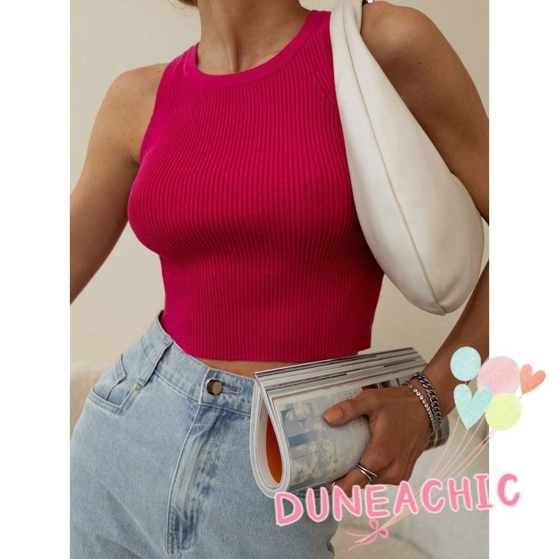DUNEA Áo Tank Top Dệt Kim Cổ Tròn Thiết Kế Đơn Giản Quyến Rũ Cho Nữ