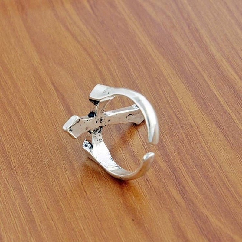 Nhẫn hở màu đen hình chữ thập phong cách cổ điển thời trang cho nam và nữ