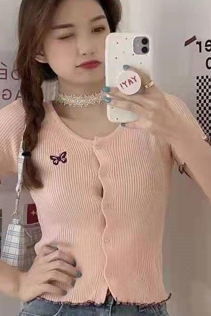 SUXI Áo Thun Nữ Ngắn Tay Cổ Tròn Thời Trang Hàn