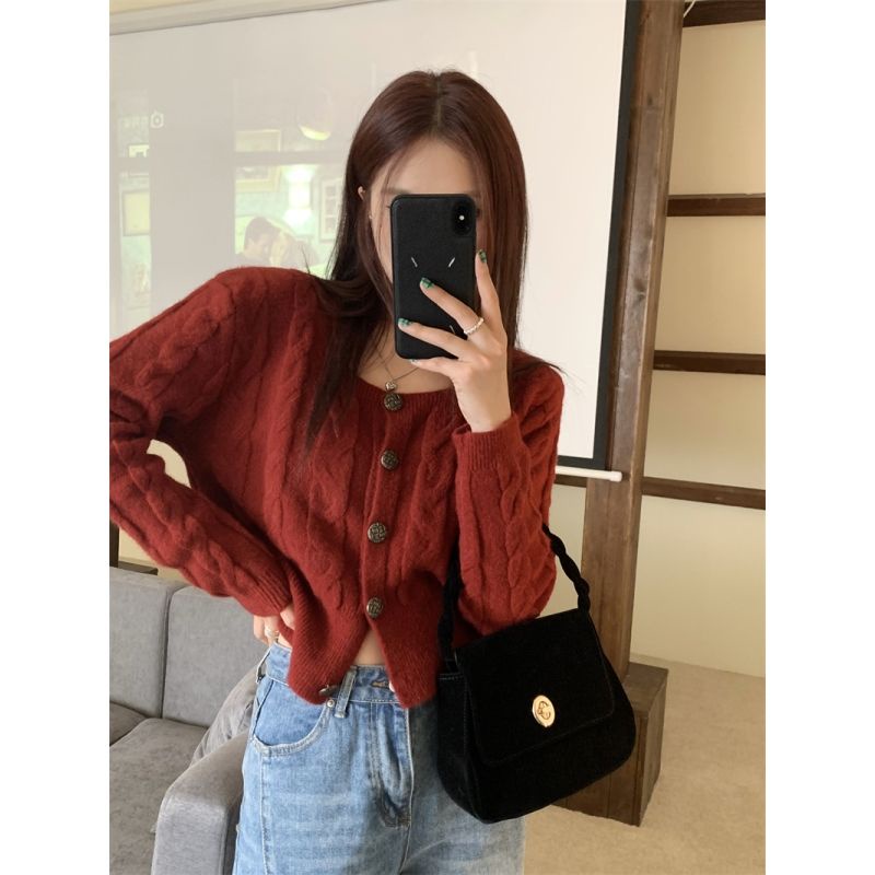 Áo Khoác Len Cardigan Cổ Vuông Xoắn Phong Cách Pháp Cổ Điển Thời Trang Mới 2022 Dành Cho Bạn Nữ