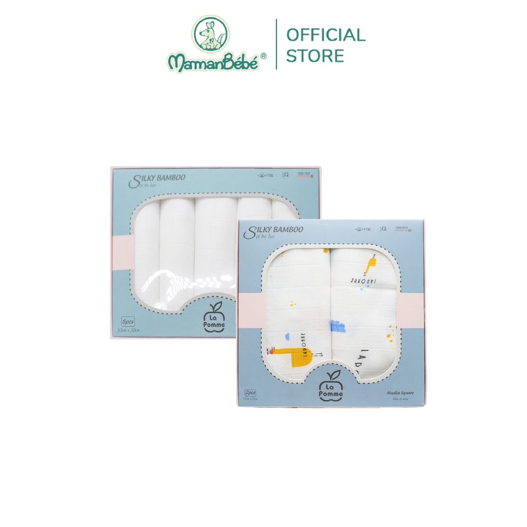 Combo K001 sét 5 khăn (30x30cm) &amp; K002 sét 2 khăn (75x75cm) la pomme màu Trắng