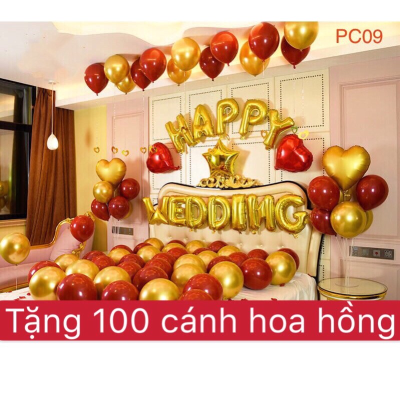 [ Bóng crom, tặng 100 cánh hoa hồng ] Set bóng trang trí phòng cưới, bóng bay trang trí phòng cưới