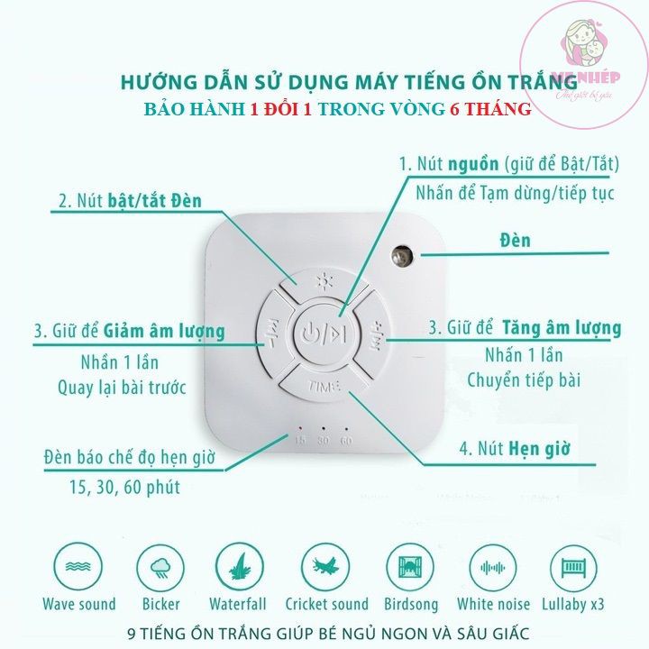 Máy tạo tiếng ồn trắng thế hệ mới, máy phát tiếng ồn trắng giúp bé ngủ ngon hơn, sâu giấc hơn, bảo hành 6 tháng