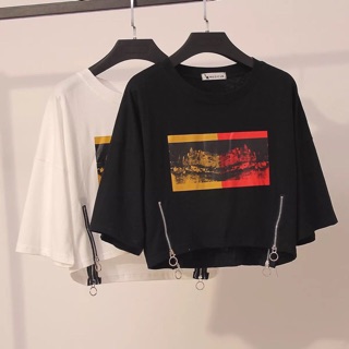 Áo croptop phối dây kéo