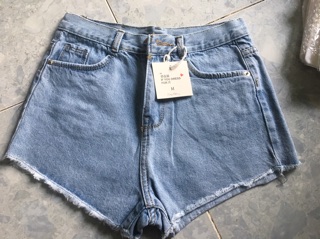 Quần short jean trơn lưng cao
