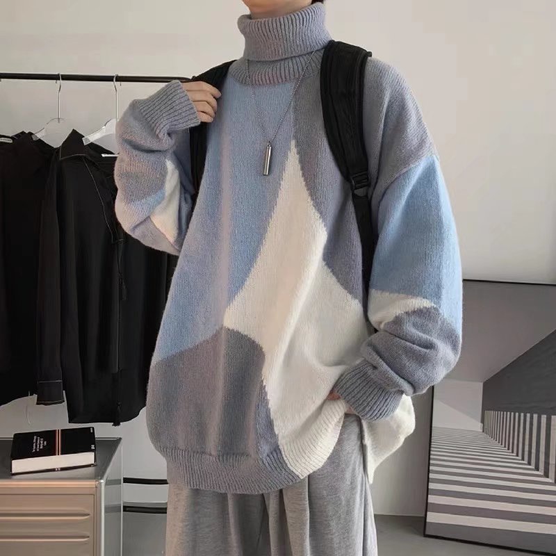 Áo Sweater Len Dệt Kim Cổ Lọ Dáng Rộng Phong Cách Thời Trang Hàn Quốc Cho Nam Giới áo len cao cổ form rộng áo len nữ áo len kiểu