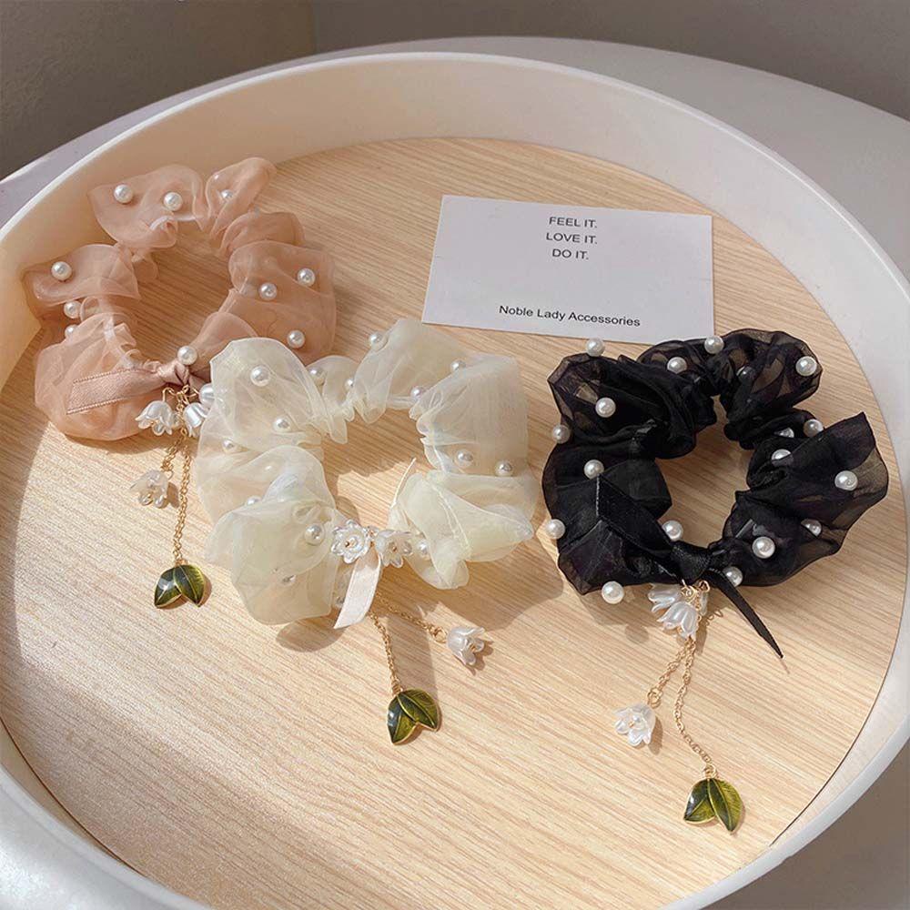 NICKOLAS Dây Buộc Tóc Vải Lưới Đính Hoa Tua Rua Ngọt Ngào Cho Nữ