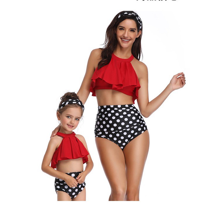 [SET BIKINI MẸ VÀ BÉ] Set đồ bơi mẹ và set đồ bơi cho bé đỏ cài cổ | BigBuy360 - bigbuy360.vn