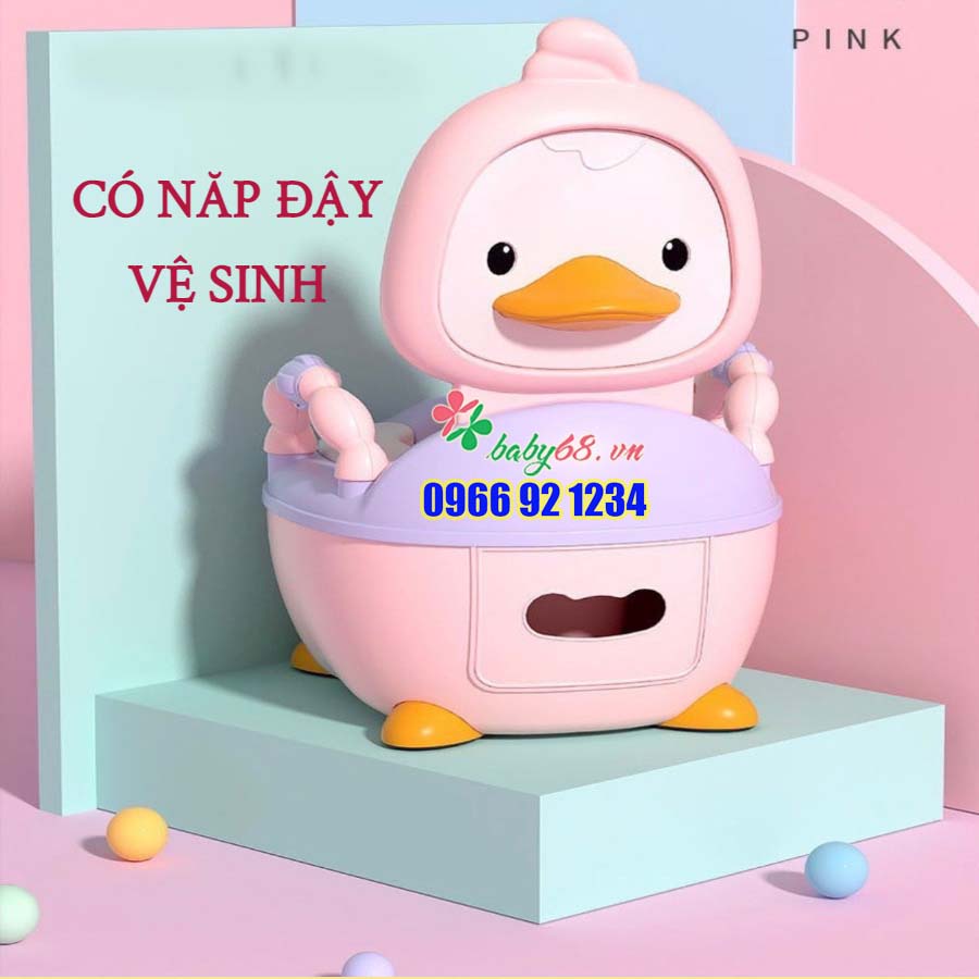 Bô vệ sinh cho bé CAYABE hình vịt con có tay vịn an toàn, đệm ngồi êm ái, bô ngồi cho em bé