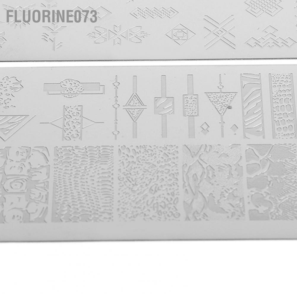 Fluorine073 10 cái Móng Tay Tấm Dập Bộ Thép Không Gỉ Các Mẫu Khác Nhau Làm Dấu
