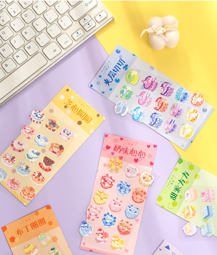 Sticker dán trang trí thiết kế hình bánh sinh nhật 6 kiểu xinh xắn đáng yêu