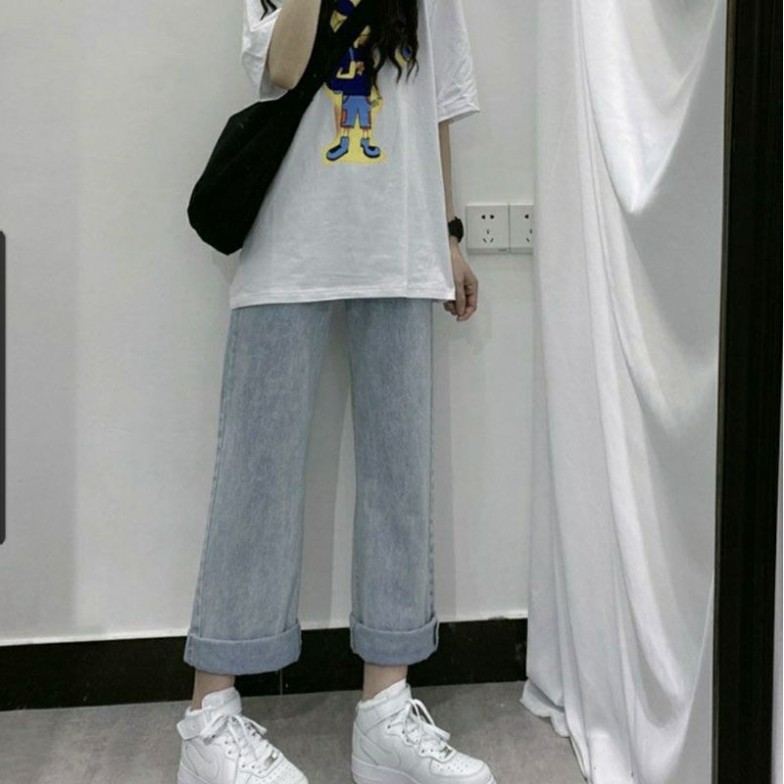 Quần bò nữ - quần jeans ống rộng lưng cao, vải bò dày đẹp , không giãn ,dáng suông