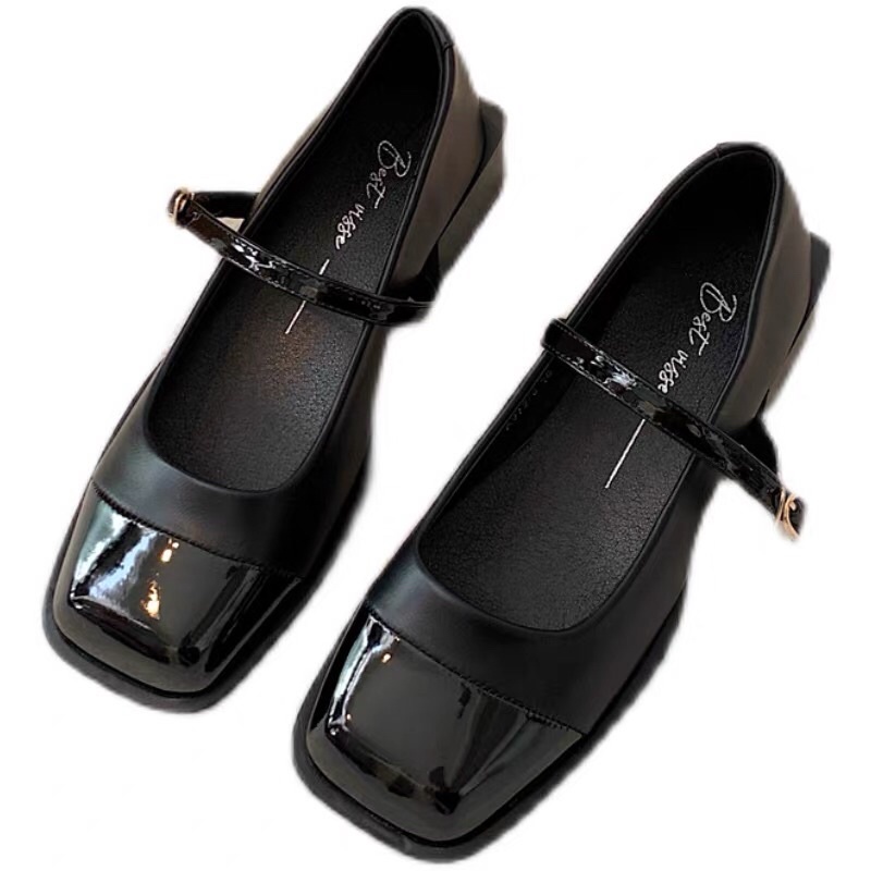 Giày marry jane mũi vuông da bóng giày quai ngang