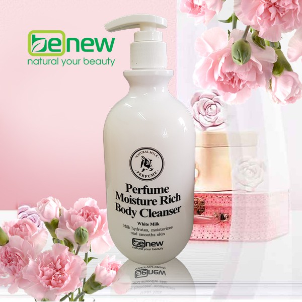 SỮA TẮM NƯỚC HOA TRẮNG DA VÀ DƯỠNG ẨM  BENEW PERFUME MOISTURE RICH BODY CLEANSER WHITE MILK 450ML - HÀN QUỐC CHÍNH HÃNG