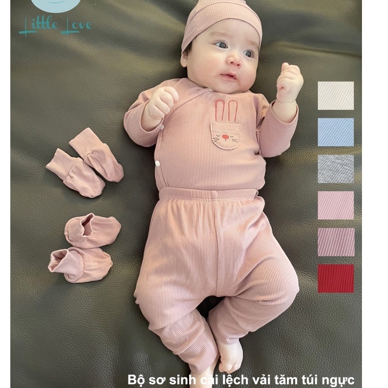 Bộ quần áo dài tay cài lệch vải tăm túi ngực cho trẻ 0-6m little love